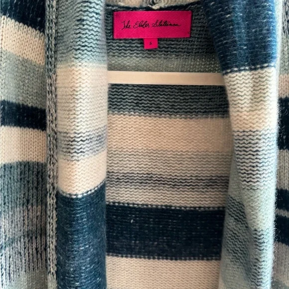 NWT The Elder Statesman Blue and Cream Cashmere Striped Smoking Jacket - Picture 2 of 3